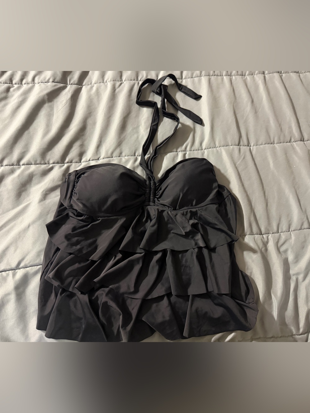 Catalina Black Ruffled Bandeau Halter Swim Top